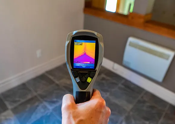 Professional conducting an indoor air quality assessment with testing equipment in Dunellon, FL.